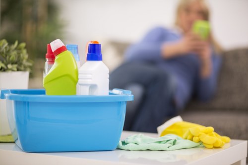Professional cleaner supporting an SE8 commercial workspace